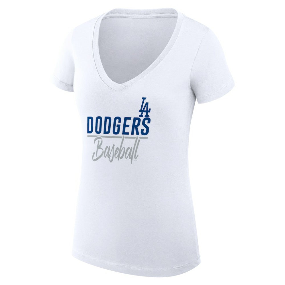 Los Angeles Dodgers G-III 4Her by Carl Banks Women's Super-Slim Fit Lightweight Team Graphic V-Neck T-Shirt - White