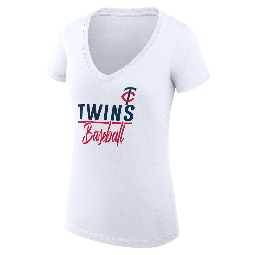 Minnesota Twins G-III 4Her by Carl Banks Women's Super-Slim Fit Lightweight Team Graphic V-Neck T-Shirt - White