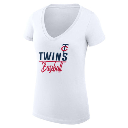Minnesota Twins G-III 4Her by Carl Banks Women's Super-Slim Fit Lightweight Team Graphic V-Neck T-Shirt - White