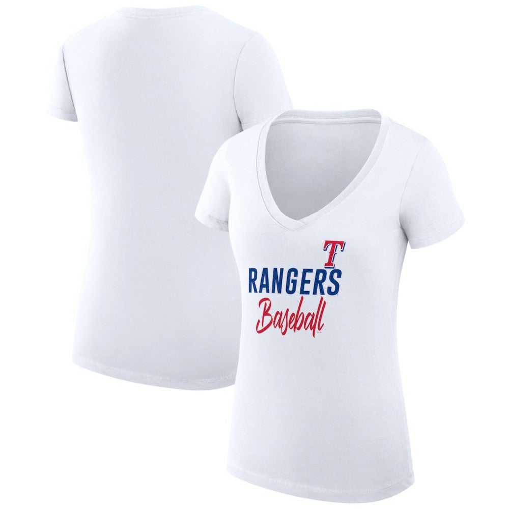Texas Rangers G-III 4Her by Carl Banks Women's Super-Slim Fit Lightweight Team Graphic V-Neck T-Shirt - White
