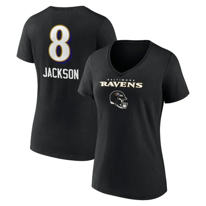 Lamar Jackson Baltimore Ravens Women's Team Wordmark Name & Number V-Neck T-Shirt - Black for sale