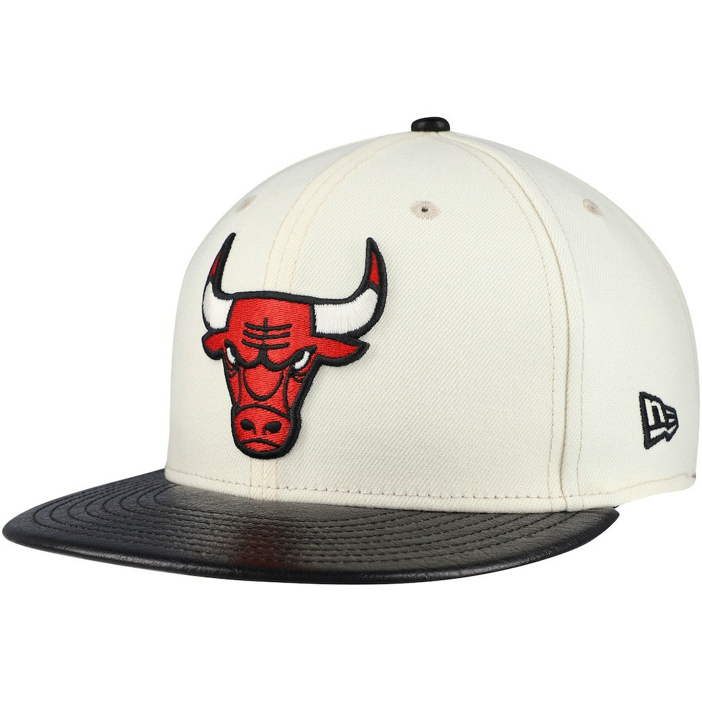 Chicago Bulls Faux Leather Visor Two-Tone 59FIFTY Fitted Hat - Cream/Black | New Era discount