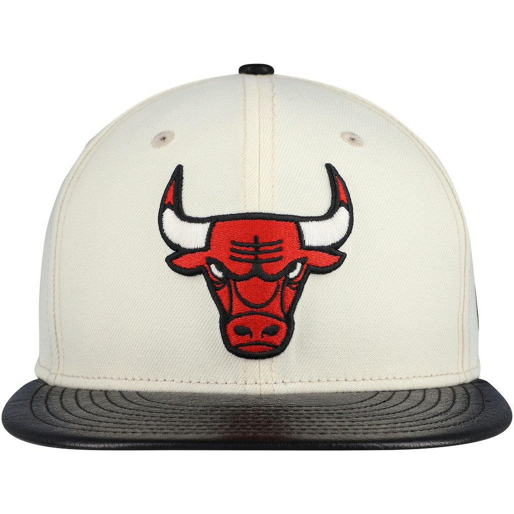 Chicago Bulls Faux Leather Visor Two-Tone 59FIFTY Fitted Hat - Cream/Black | New Era discount