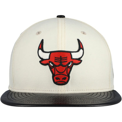 Chicago Bulls Faux Leather Visor Two-Tone 59FIFTY Fitted Hat - Cream/Black | New Era discount