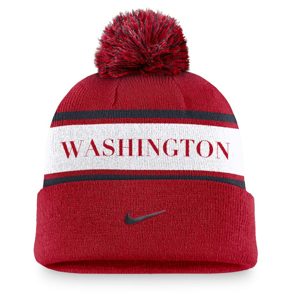 Washington Nationals Team Stripe Peak Cuffed Knit Hat with Pom - Red | Nike