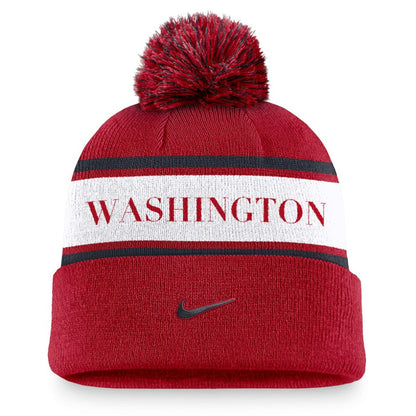 Washington Nationals Team Stripe Peak Cuffed Knit Hat with Pom - Red | Nike