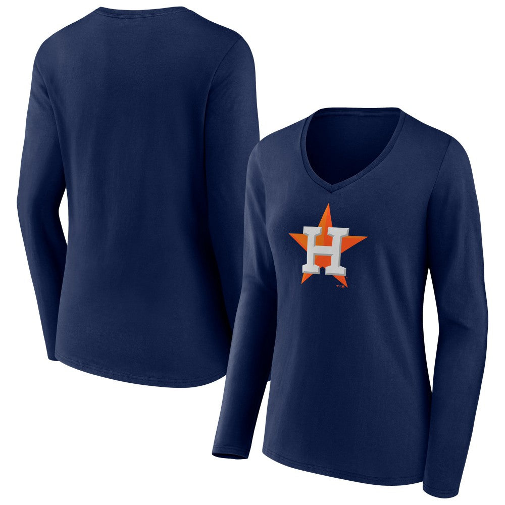 Houston Astros Women's Official Logo V-Neck Long Sleeve T-Shirt - Navy