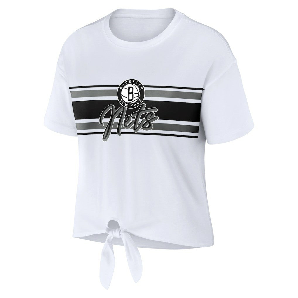 Brooklyn Nets WEAR by Erin Andrews Women's Tie-Front T-Shirt - White outlet
