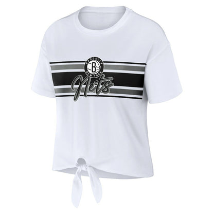 Brooklyn Nets WEAR by Erin Andrews Women's Tie-Front T-Shirt - White outlet