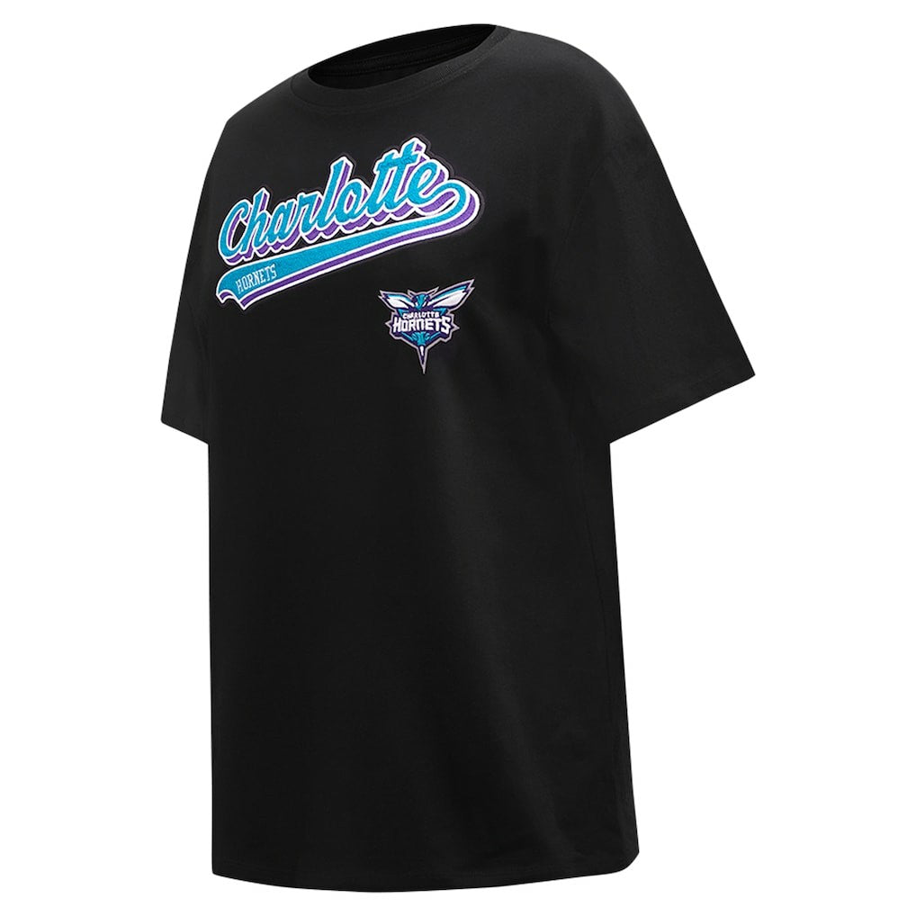 Charlotte Hornets Pro Standard Women's Script Boyfriend T-Shirt - Black for sale