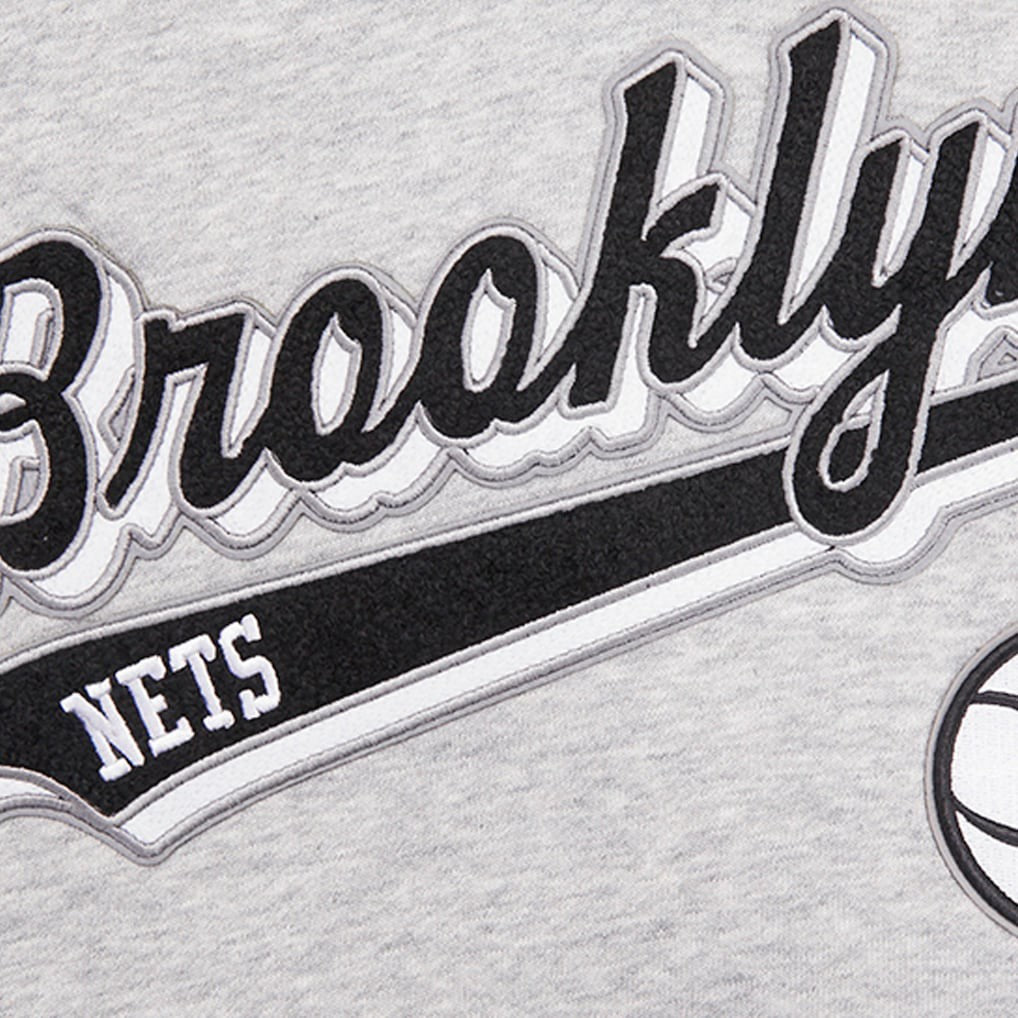 Brooklyn Nets Pro Standard Women's Script Tail Cropped Pullover Hoodie - Heather Gray shop