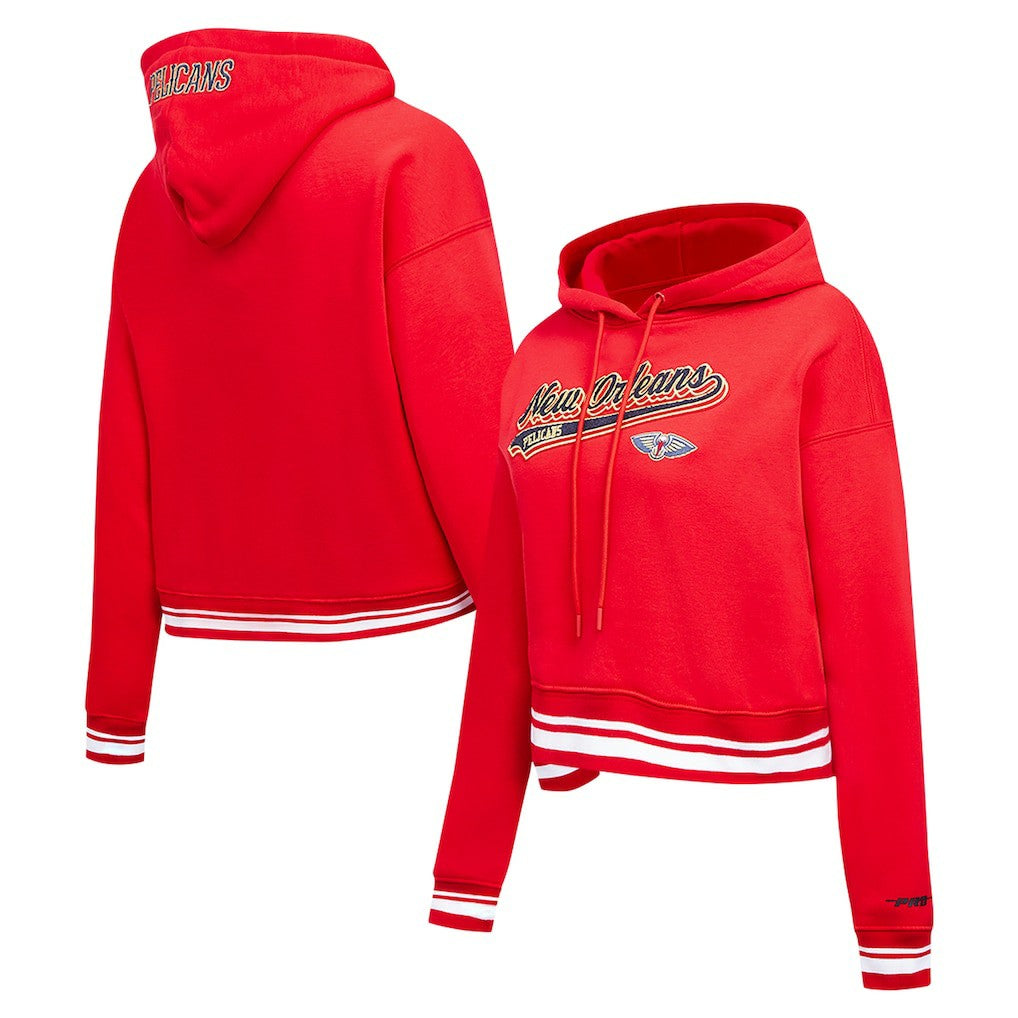 New Orleans Pelicans Pro Standard Women's Script Tail Cropped Pullover Hoodie - Red shop