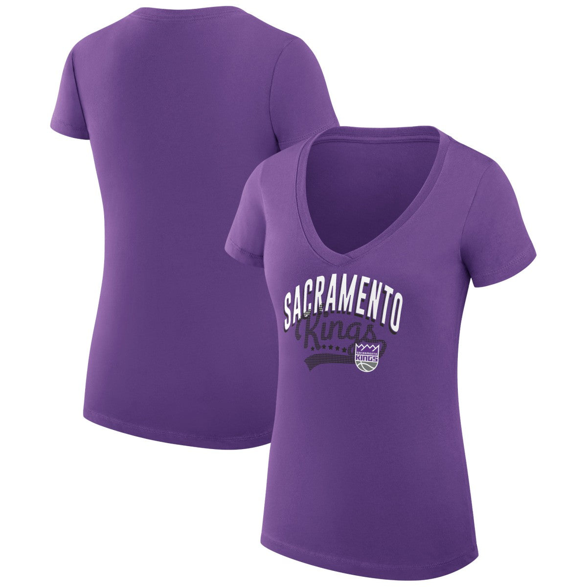 Sacramento Kings G-III 4Her by Carl Banks Women's Super-Slim Fit Lightweight Filigree Logo V-Neck T-Shirt - Purple on sale