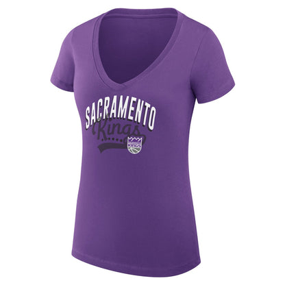 Sacramento Kings G-III 4Her by Carl Banks Women's Super-Slim Fit Lightweight Filigree Logo V-Neck T-Shirt - Purple on sale