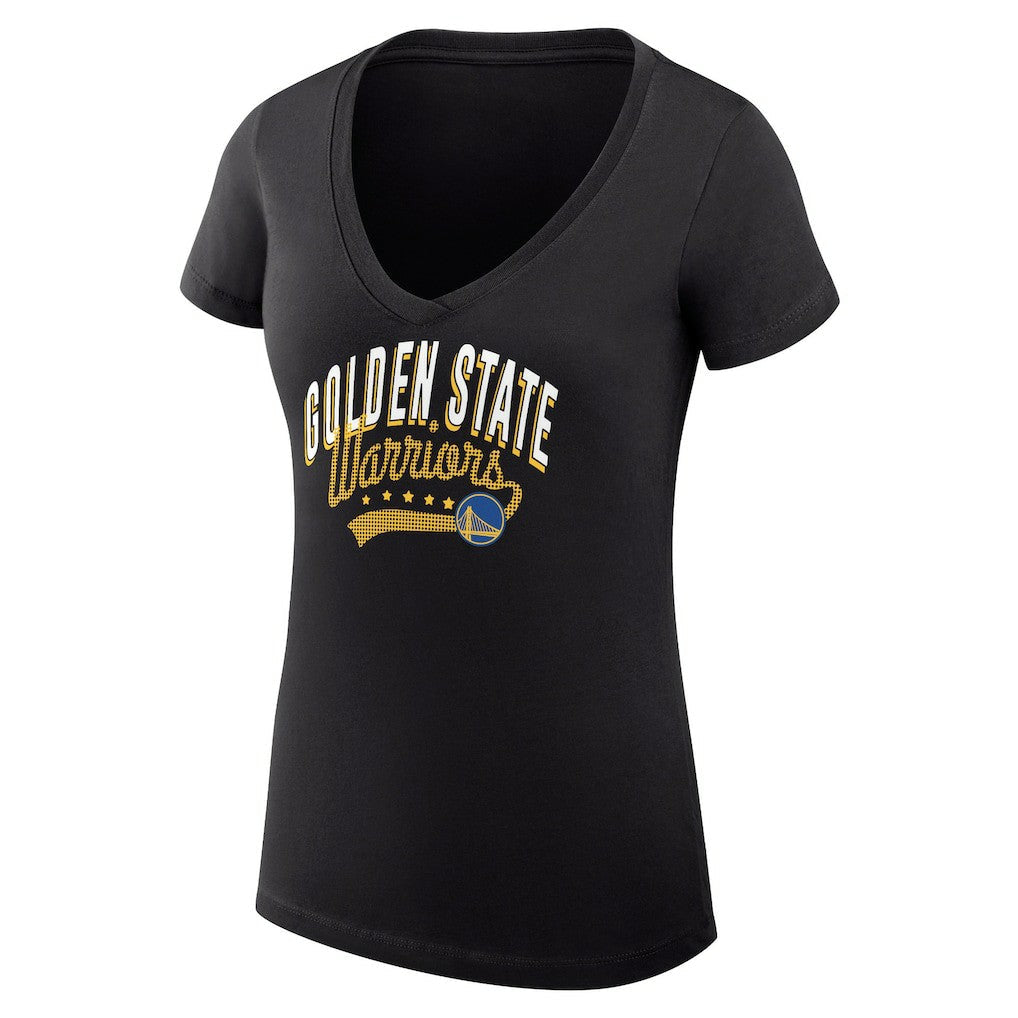Golden State Warriors G-III 4Her by Carl Banks Women's Super-Slim Fit Lightweight Filigree Logo V-Neck T-Shirt sale - Black for sale