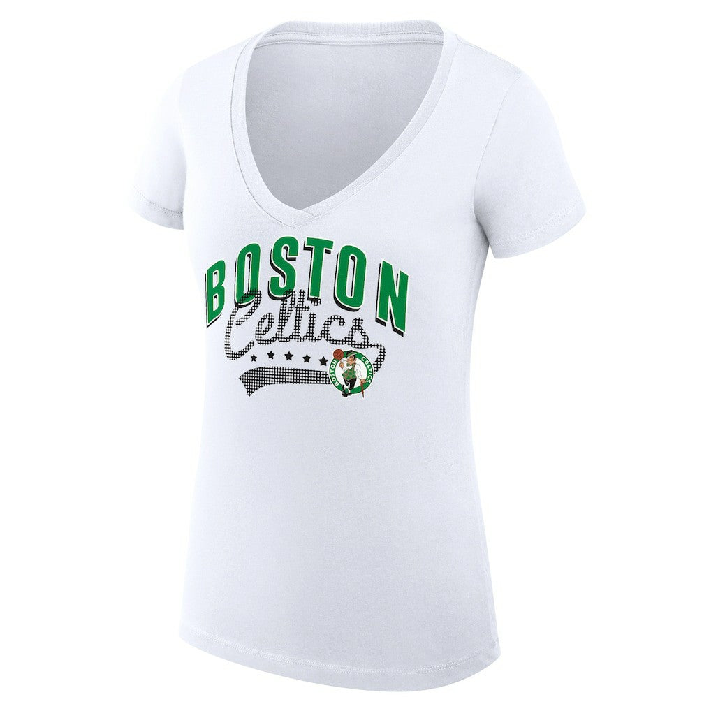 Boston Celtics G-III 4Her by Carl Banks Women's Super-Slim Fit Lightweight Filigree Logo V-Neck T-Shirt - White sale