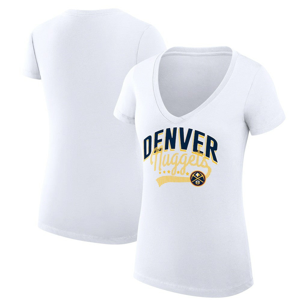 Denver Nuggets G-III 4Her by Carl Banks Women's Super-Slim Fit Lightweight Filigree Logo V-Neck T-Shirt sale - White discount