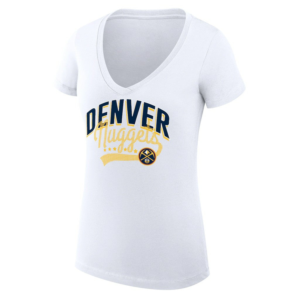 Denver Nuggets G-III 4Her by Carl Banks Women's Super-Slim Fit Lightweight Filigree Logo V-Neck T-Shirt sale - White discount