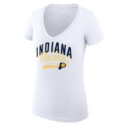 Indiana Pacers G-III 4Her by Carl Banks Women's Super-Slim Fit Lightweight Filigree Logo V-Neck T-Shirt - White discount