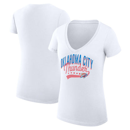 Oklahoma City Thunder G-III 4Her by Carl Banks Women's Super-Slim Fit Lightweight Filigree Logo V-Neck T-Shirt - White sale