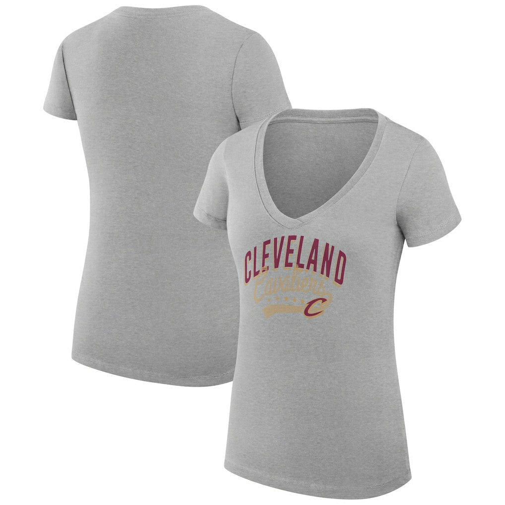 Cleveland Cavaliers G-III 4Her by Carl Banks Women's Super-Slim Fit Lightweight Filigree Logo V-Neck T-Shirt sale - Heather Gray on sale