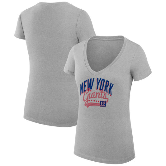 New York Giants G-III 4Her by Carl Banks Women's Super-Slim Fit Lightweight Filigree Logo Lightweight V-Neck T-Shirt – Heather Gray sale