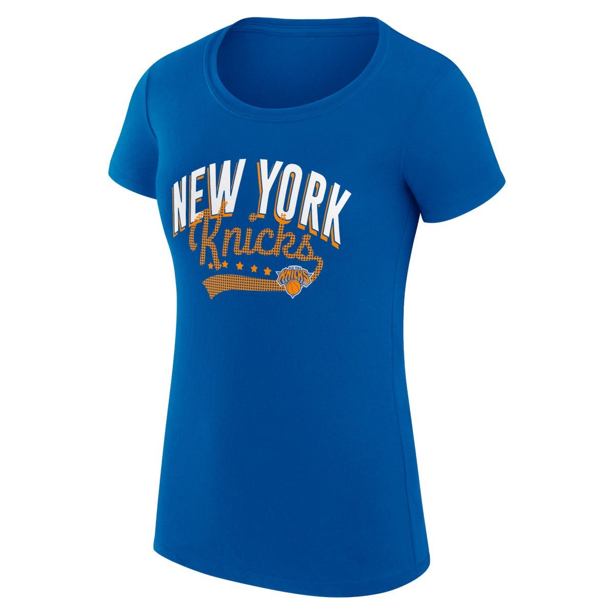 New York Knicks G-III 4Her by Carl Banks Women's Super-Slim Fit Lightweight Filigree Logo T-Shirt - Blue discount