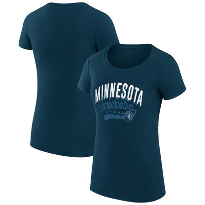 Minnesota Timberwolves G-III 4Her by Carl Banks Women's Super-Slim Fit Lightweight Filigree Logo T-Shirt - Navy on sale