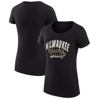 Milwaukee Bucks G-III 4Her by Carl Banks Women's Super-Slim Fit Lightweight Filigree Logo T-Shirt - Black on sale