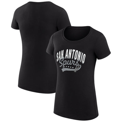 San Antonio Spurs G-III 4Her by Carl Banks Women's Super-Slim Fit Lightweight Filigree Logo T-Shirt - Black on sale