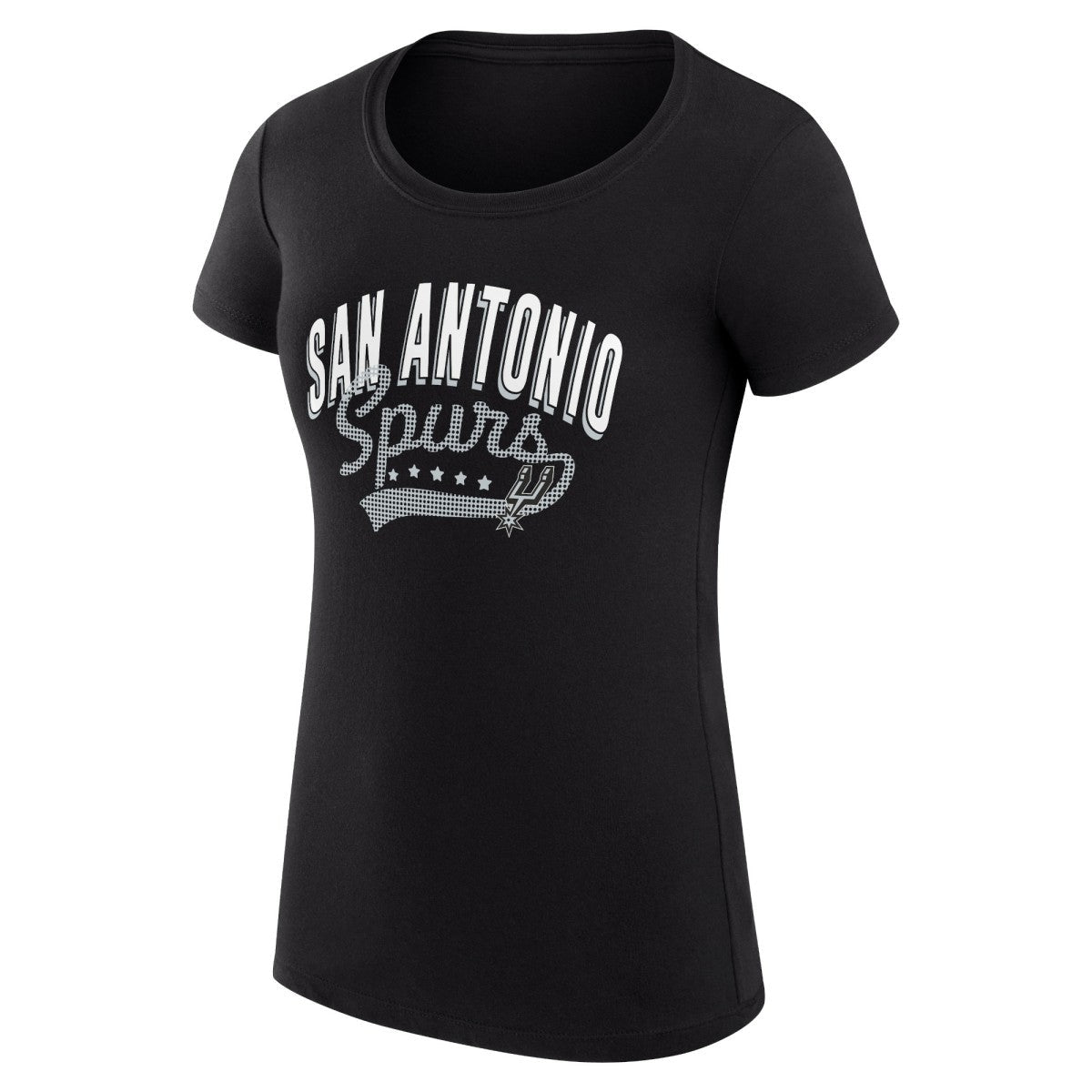San Antonio Spurs G-III 4Her by Carl Banks Women's Super-Slim Fit Lightweight Filigree Logo T-Shirt - Black on sale