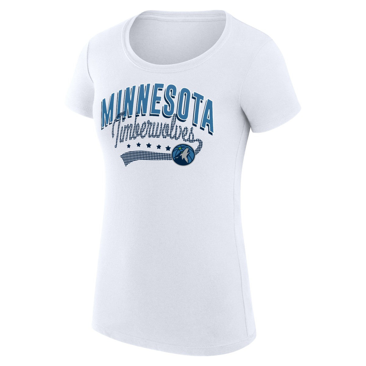 Minnesota Timberwolves G-III 4Her by Carl Banks Women's Super-Slim Fit Lightweight Filigree Logo T-Shirt - White for sale