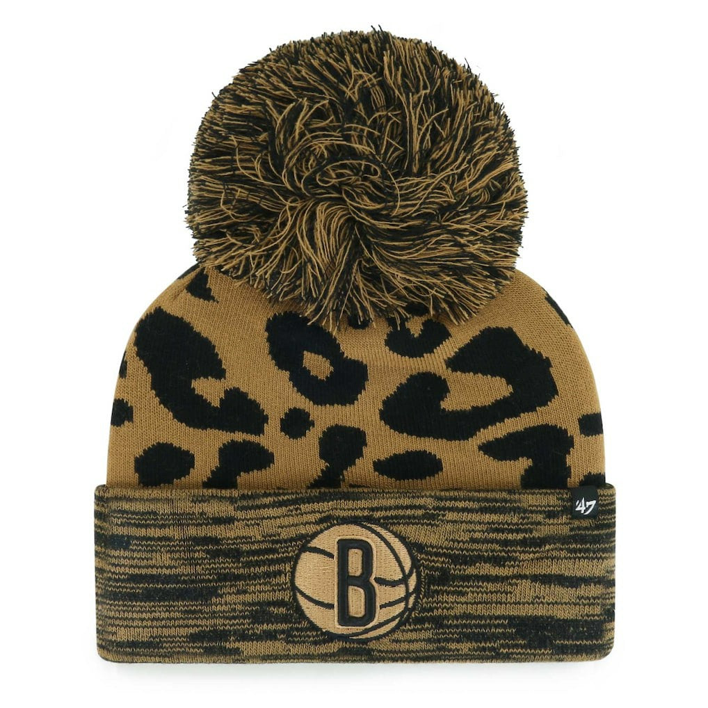 Brooklyn Nets '47 Women's Rosette Cuffed Knit Hat with Pom - Leopard | 47 brand shop