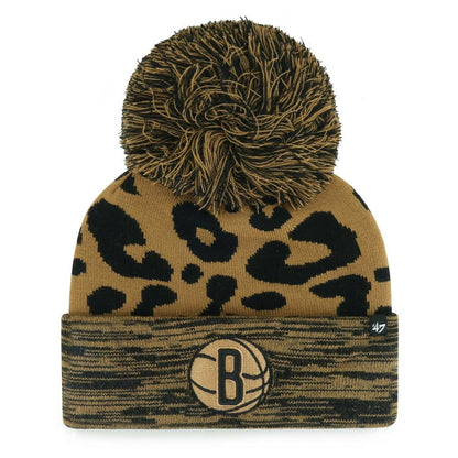 Brooklyn Nets '47 Women's Rosette Cuffed Knit Hat with Pom - Leopard | 47 brand shop
