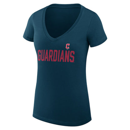 Cleveland Guardians G-III 4Her by Carl Banks Women's Super-Slim Fit Lightweight Dot Print V-Neck T-Shirt - Navy