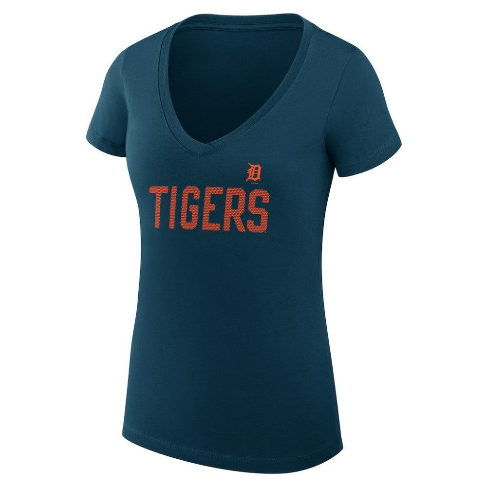 Detroit Tigers G-III 4Her by Carl Banks Women's Super-Slim Fit Lightweight Dot Print V-Neck T-Shirt - Navy