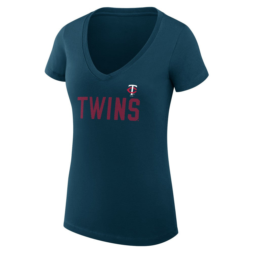 Minnesota Twins G-III 4Her by Carl Banks Women's Super-Slim Fit Lightweight Dot Print V-Neck T-Shirt - Navy