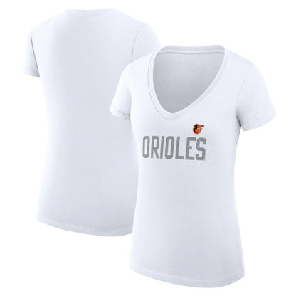 Baltimore Orioles G-III 4Her by Carl Banks Women's Super-Slim Fit Lightweight Dot Print V-Neck T-Shirt - White