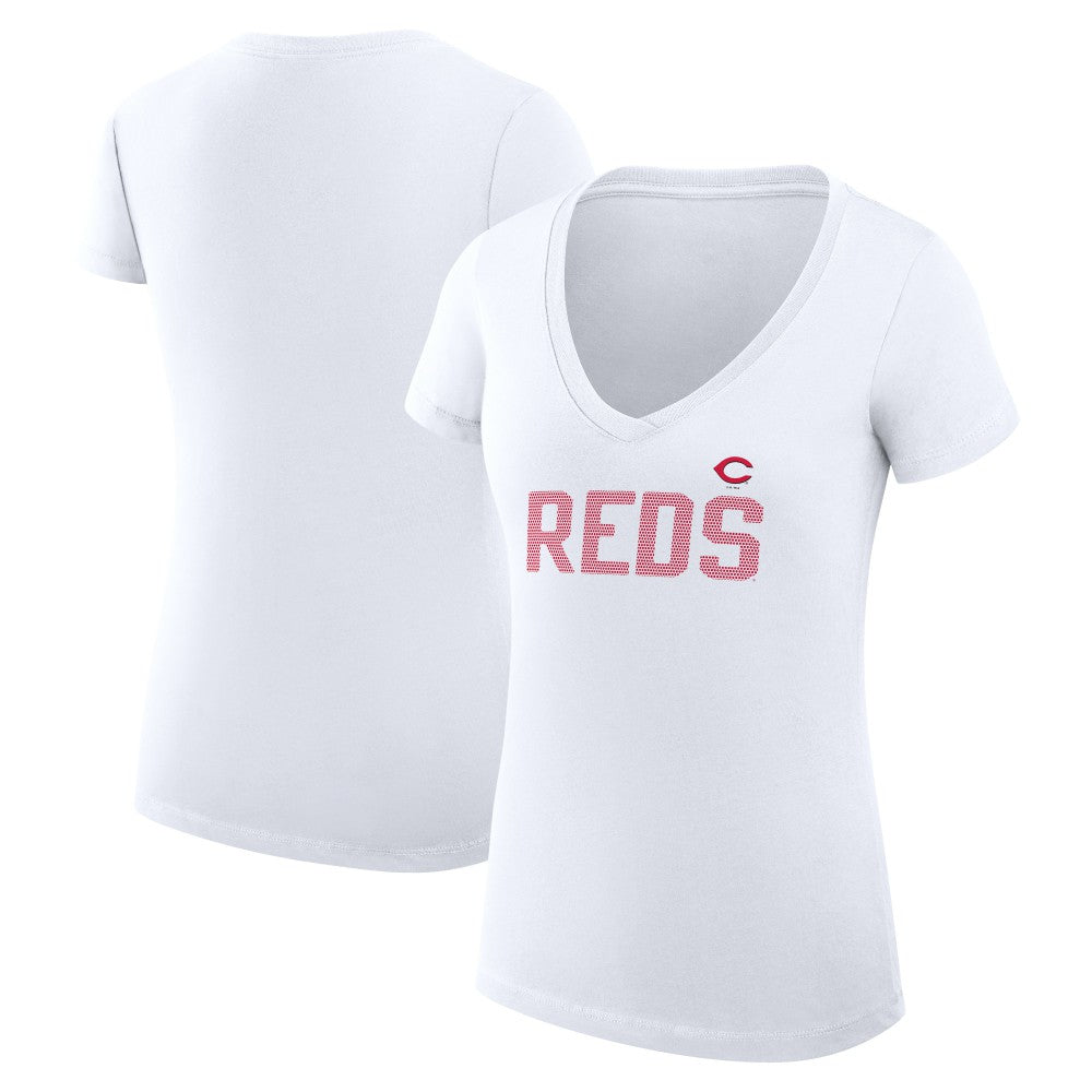 Cincinnati Reds G-III 4Her by Carl Banks Women's Super-Slim Fit Lightweight Dot Print V-Neck T-Shirt - White