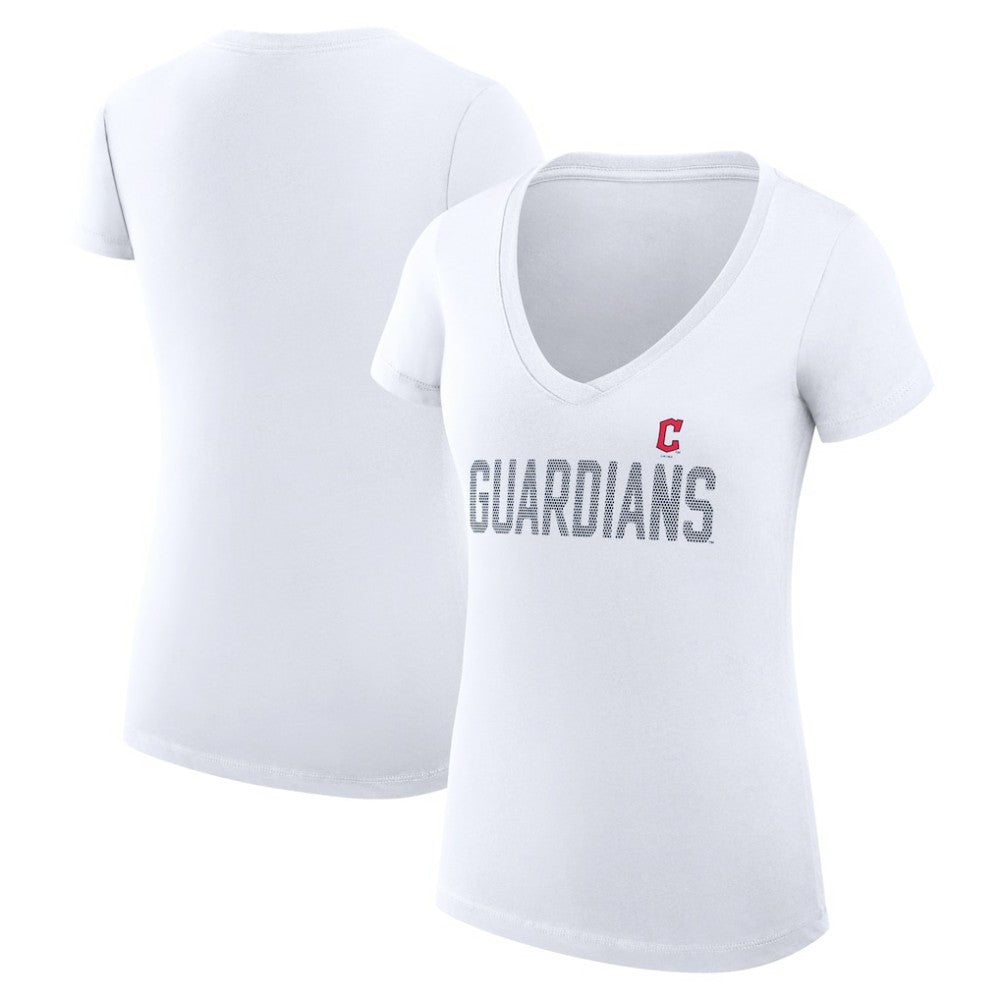 Cleveland Guardians G-III 4Her by Carl Banks Women's Super-Slim Fit Lightweight Dot Print V-Neck T-Shirt - White