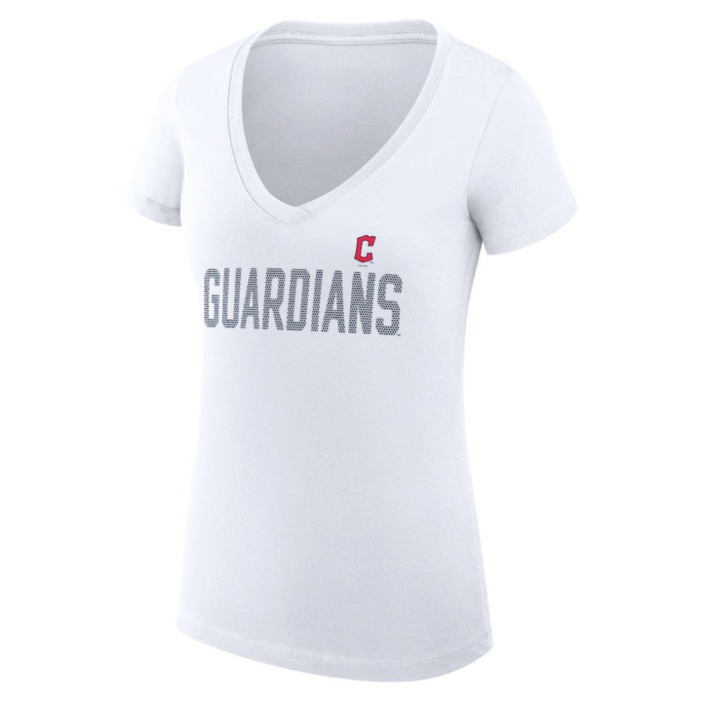 Cleveland Guardians G-III 4Her by Carl Banks Women's Super-Slim Fit Lightweight Dot Print V-Neck T-Shirt - White