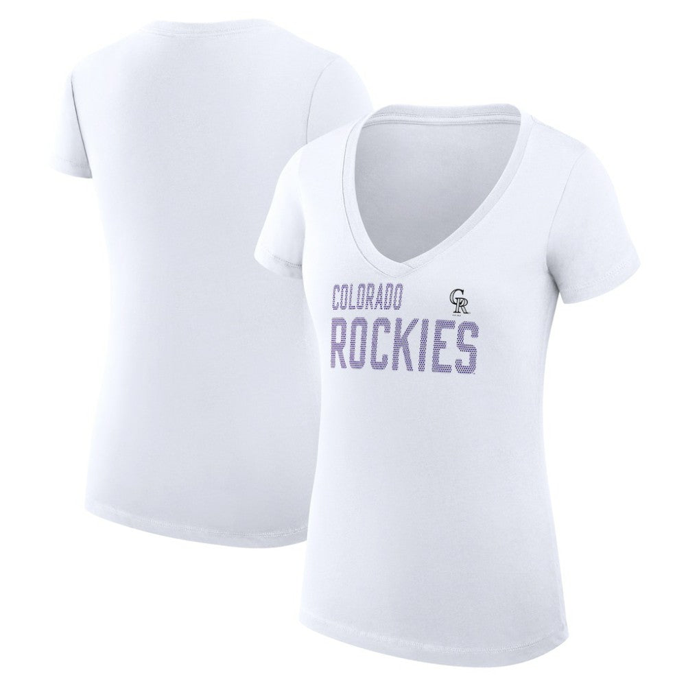 Colorado Rockies G-III 4Her by Carl Banks Women's Super-Slim Fit Lightweight Dot Print V-Neck T-Shirt - White