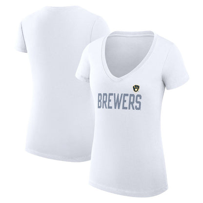 Milwaukee Brewers G-III 4Her by Carl Banks Women's Super-Slim Fit Lightweight Dot Print V-Neck T-Shirt - White
