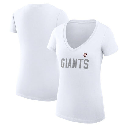 San Francisco Giants G-III 4Her by Carl Banks Women's Super-Slim Fit Lightweight Dot Print V-Neck T-Shirt - White