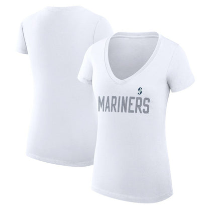 Seattle Mariners G-III 4Her by Carl Banks Women's Super-Slim Fit Lightweight Dot Print V-Neck T-Shirt - White