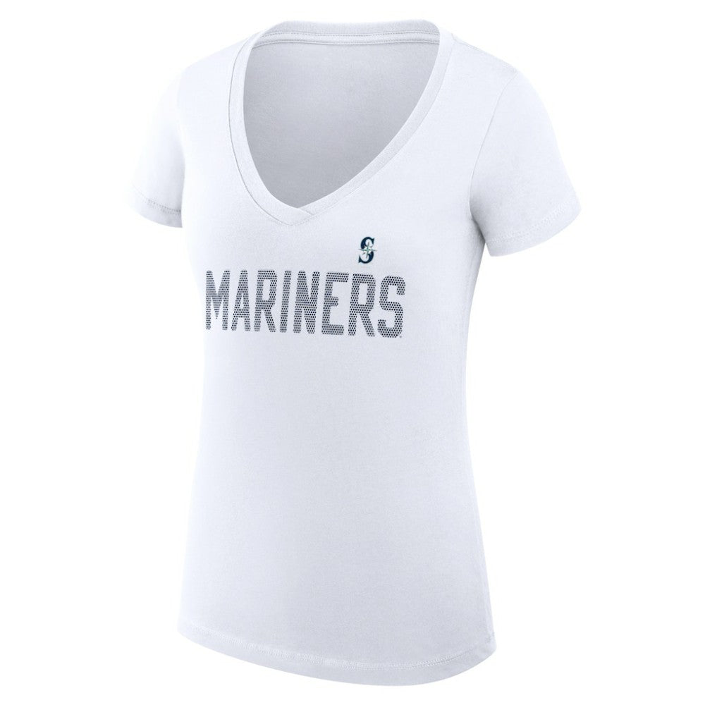 Seattle Mariners G-III 4Her by Carl Banks Women's Super-Slim Fit Lightweight Dot Print V-Neck T-Shirt - White