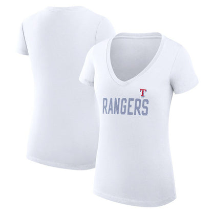 Texas Rangers G-III 4Her by Carl Banks Women's Super-Slim Fit Lightweight Dot Print V-Neck T-Shirt - White