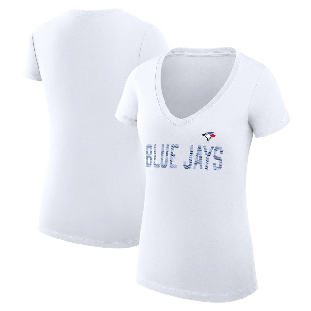 Toronto Blue Jays G-III 4Her by Carl Banks Women's Super-Slim Fit Lightweight Dot Print V-Neck T-Shirt - White