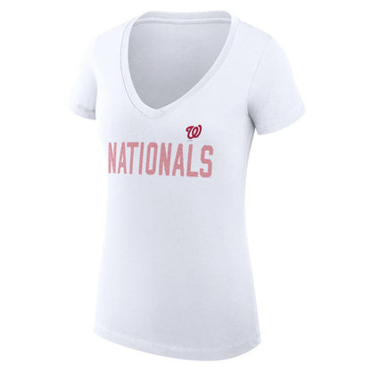Washington Nationals G-III 4Her by Carl Banks Women's Super-Slim Fit Lightweight Dot Print V-Neck T-Shirt - White