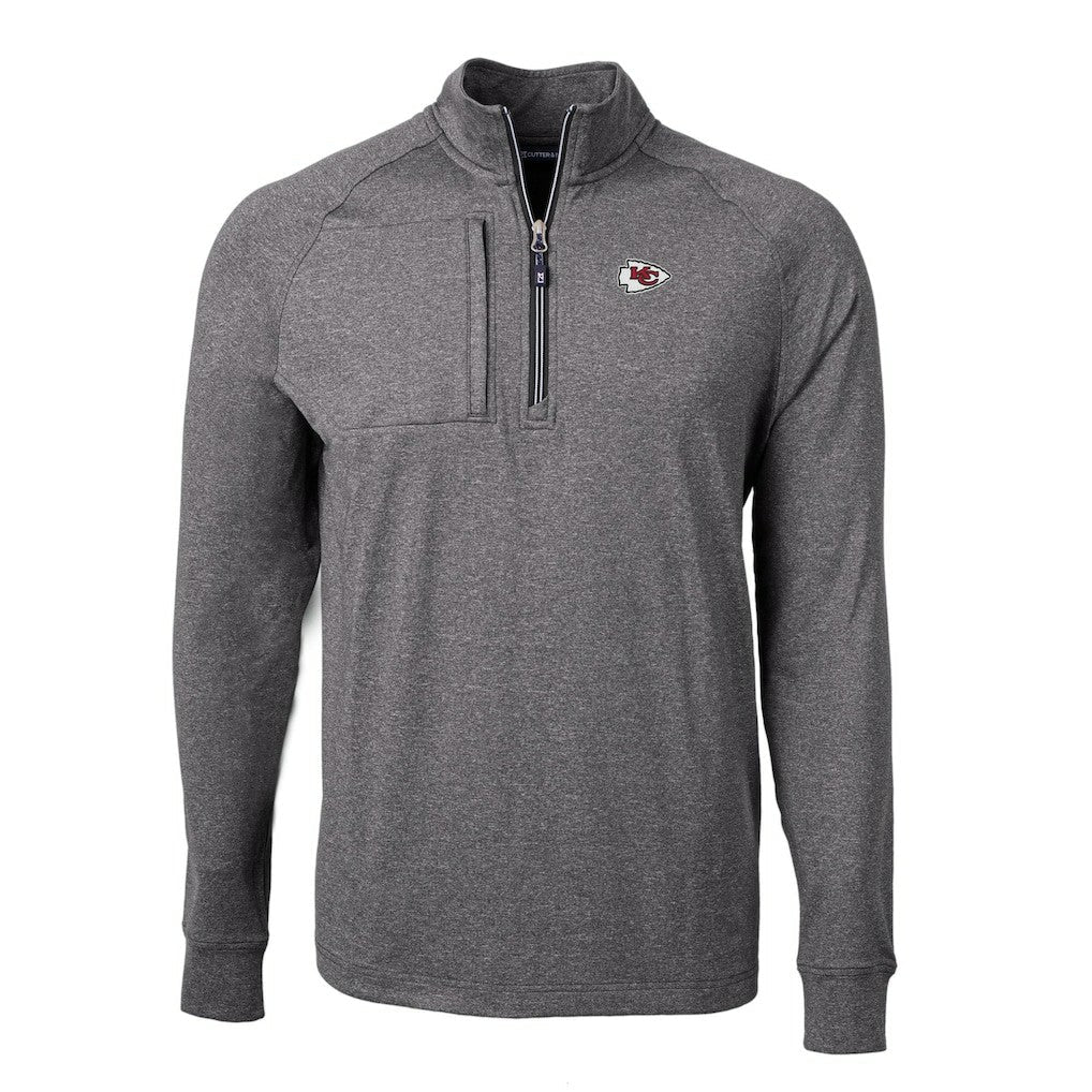 Kansas City Chiefs Cutter & Buck Big & Tall Adapt Eco Knit Quarter-Zip Pullover Top - Heather Black online